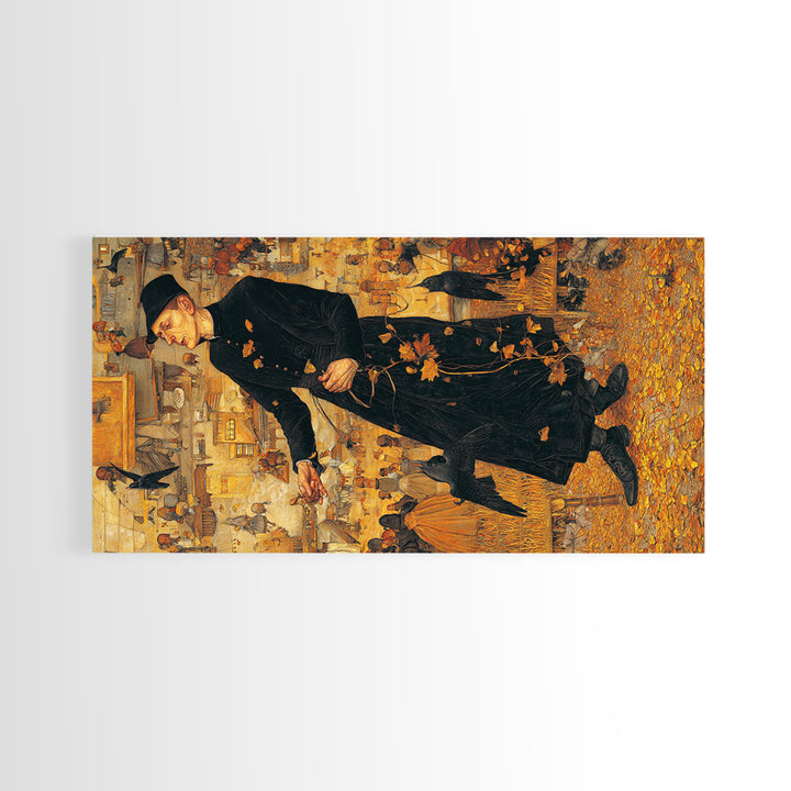 The Sinister Undertaker, Northern Renaissance Horror, Wide Panoramic Art, Macabre Wall Art, Canvas Print, Halloween Wall Art