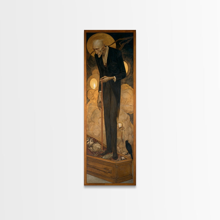 The Sinister Undertaker, Dark Renaissance Art, Tall Narrow Wall Art, Dark Fantasy Wall Art, Framed Canvas Print, Halloween Decor