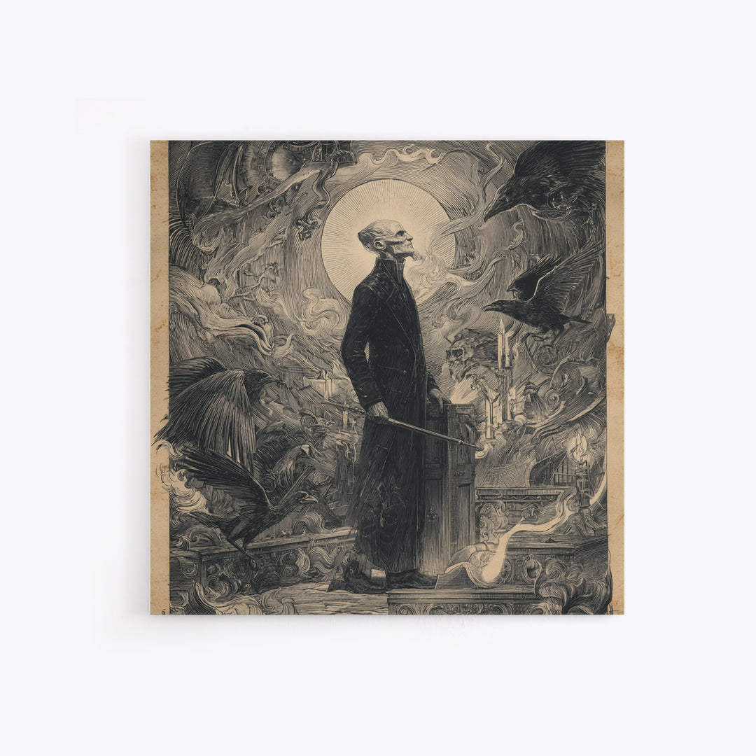The Sinister Undertaker, Renaissance Engraving Art, Square Wall Art, Macabre Wall Art, Canvas Print, Halloween Wall Art, Spooky Wall Decor