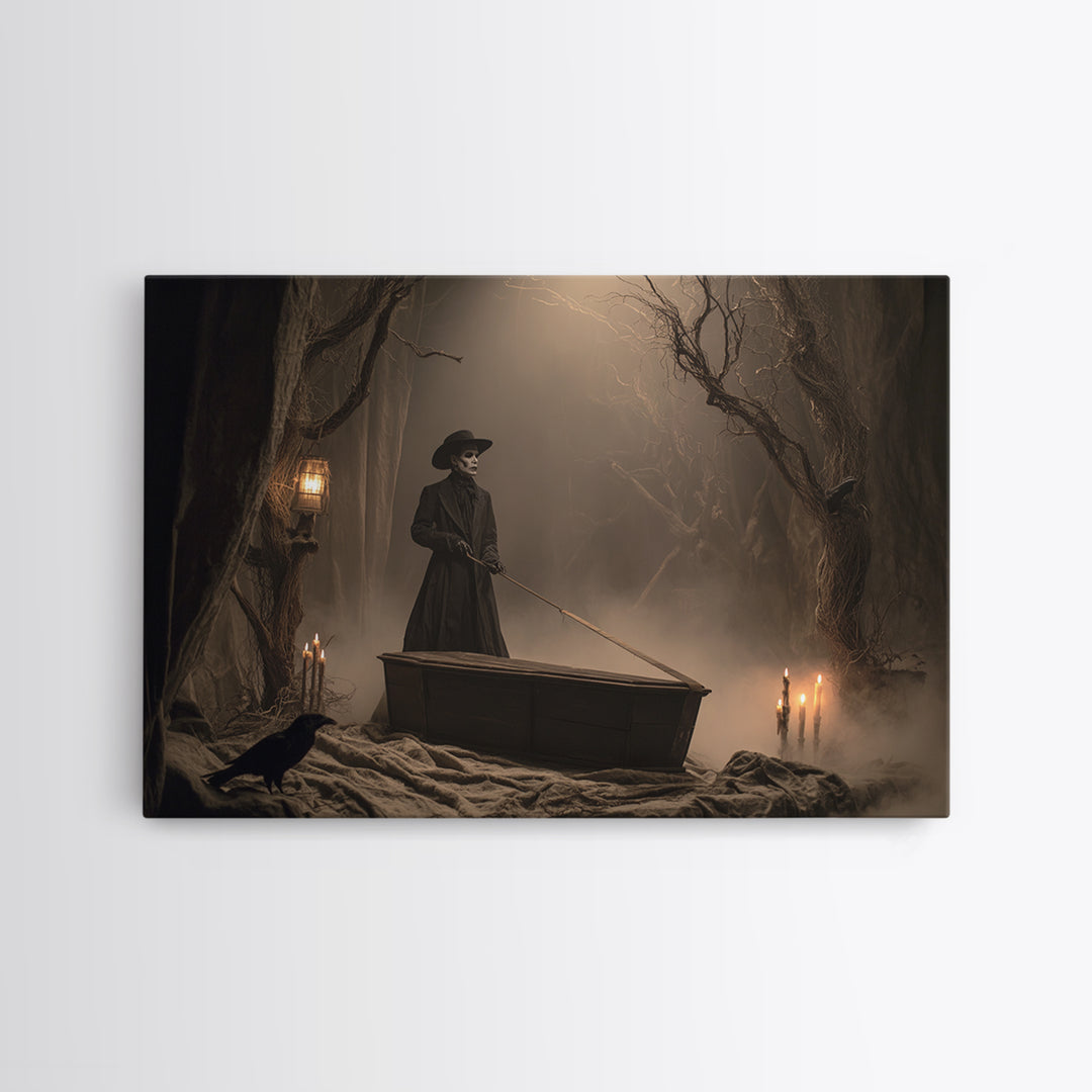 The Sinister Undertaker, Baroque Witchcraft Art, Landscape Wall Art, Macabre Wall Art, Canvas Print, Halloween Wall Art