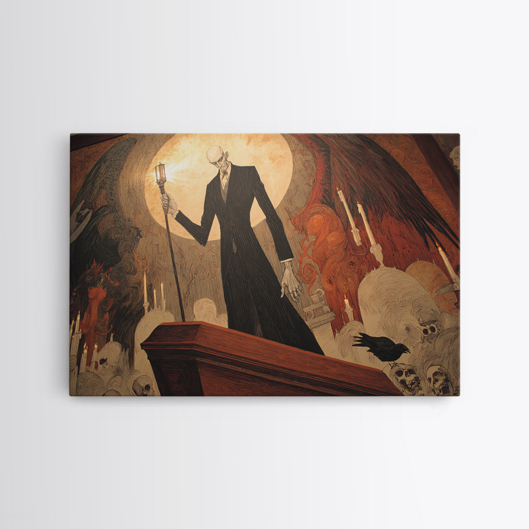 The Sinister Undertaker, Visionary Gothic Art, Landscape Wall Art, Macabre Wall Art, Canvas Print, Halloween Wall Art