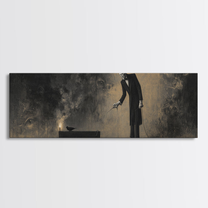 The Sinister Undertaker, Symbolist Dream Art, Extra Wide Wall Art, Macabre Wall Art, Canvas Print, Halloween Wall Art