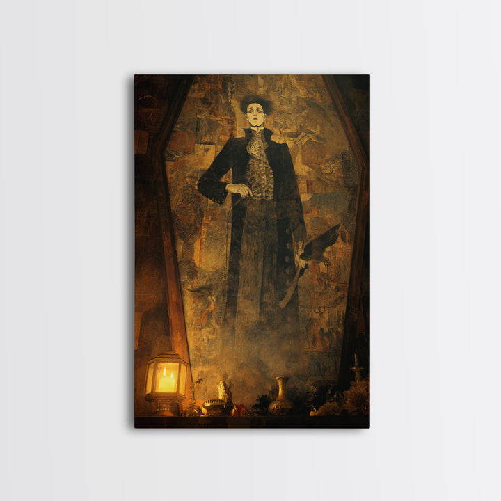 The Sinister Undertaker, Ornate Symbolist Art, Vertical Wall Art, Dark Fantasy Wall Art, Framed Canvas Print, Halloween Wall Art