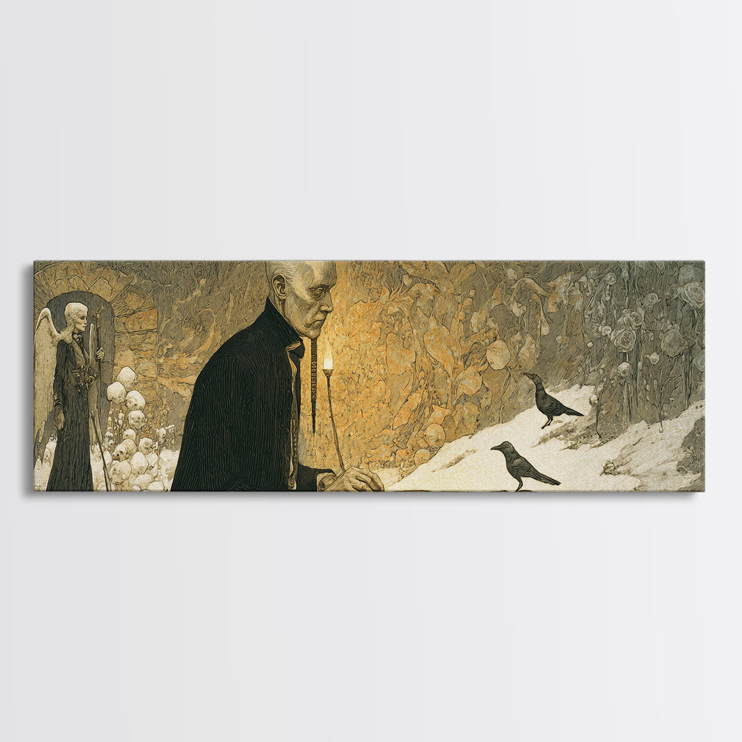 The Sinister Undertaker, Symbolist Death Art, Extra Wide Wall Art, Dark Fantasy Wall Art, Canvas Print, Halloween Wall Art