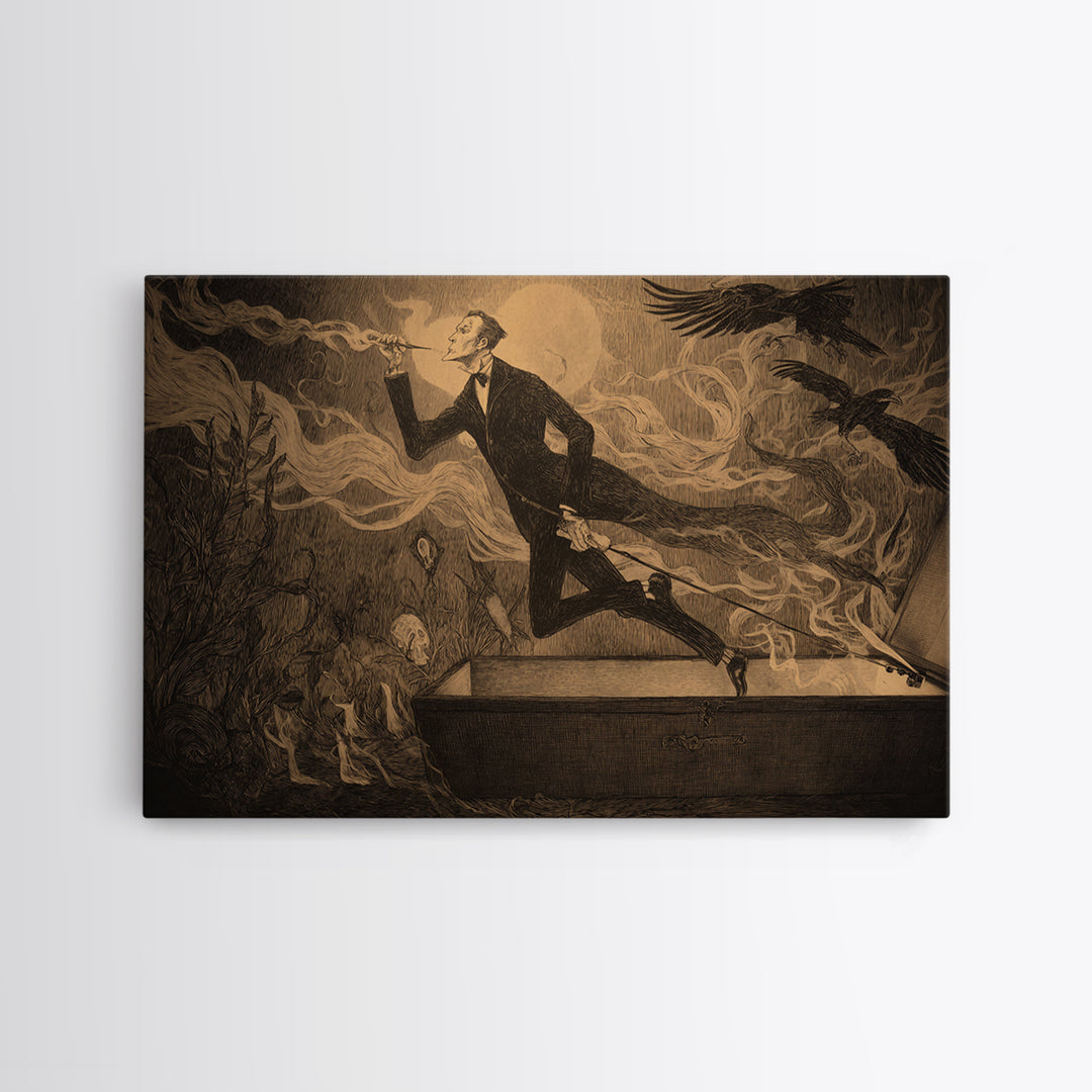 The Sinister Undertaker, Expressionist Nightmare Art, Landscape Wall Art, Macabre Wall Art, Canvas Print, Halloween Wall Art