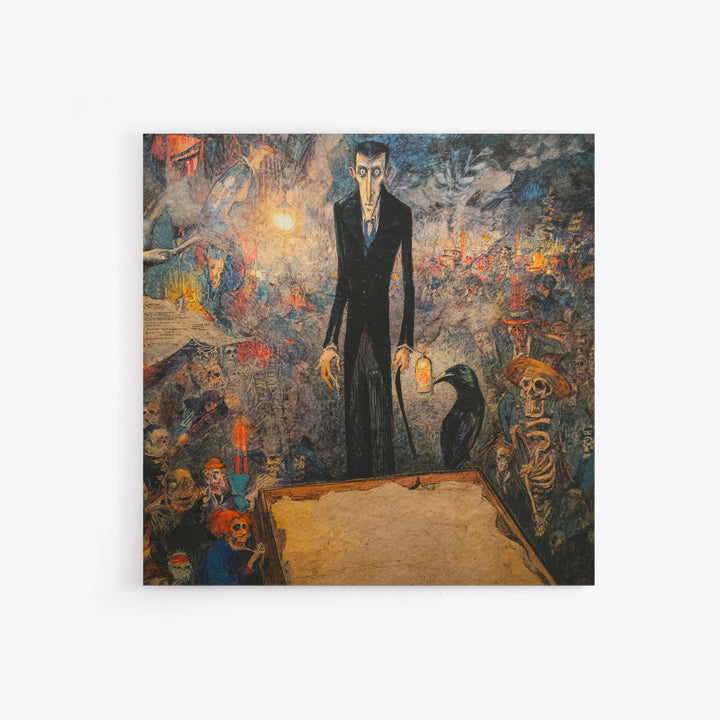 The Sinister Undertaker, Grotesque Carnival Art, Square Wall Art, Macabre Wall Art, Framed Canvas Print, Halloween Wall Art
