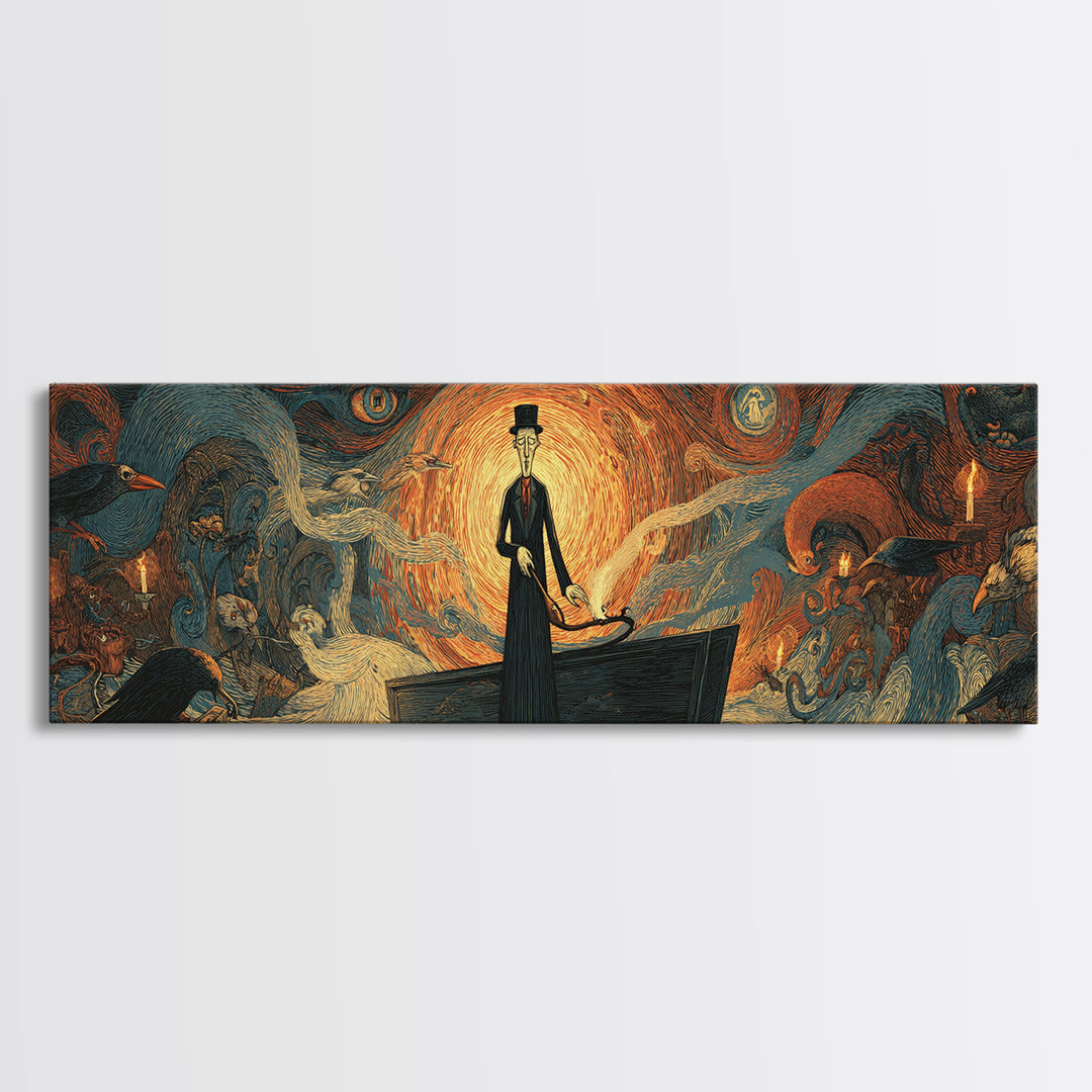 The Sinister Undertaker, Expressionist Gothic Art, Extra Wide Wall Art, Dark Fantasy Wall Art, Framed Canvas Print, Halloween Wall Art
