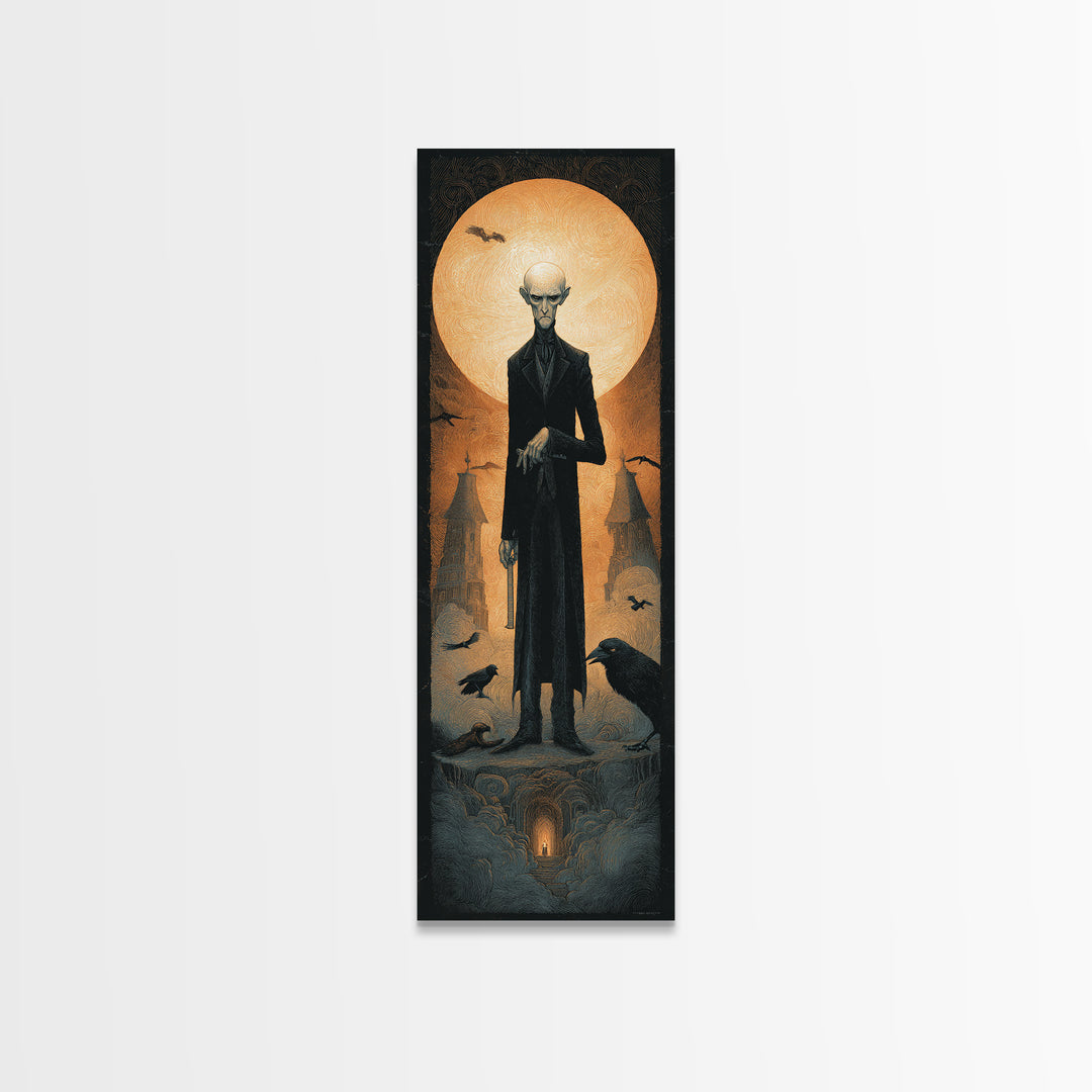 The Sinister Undertaker, Surreal Apocalyptic Art, Tall Narrow Wall Art, Dark Halloween Decor, Framed Canvas Print