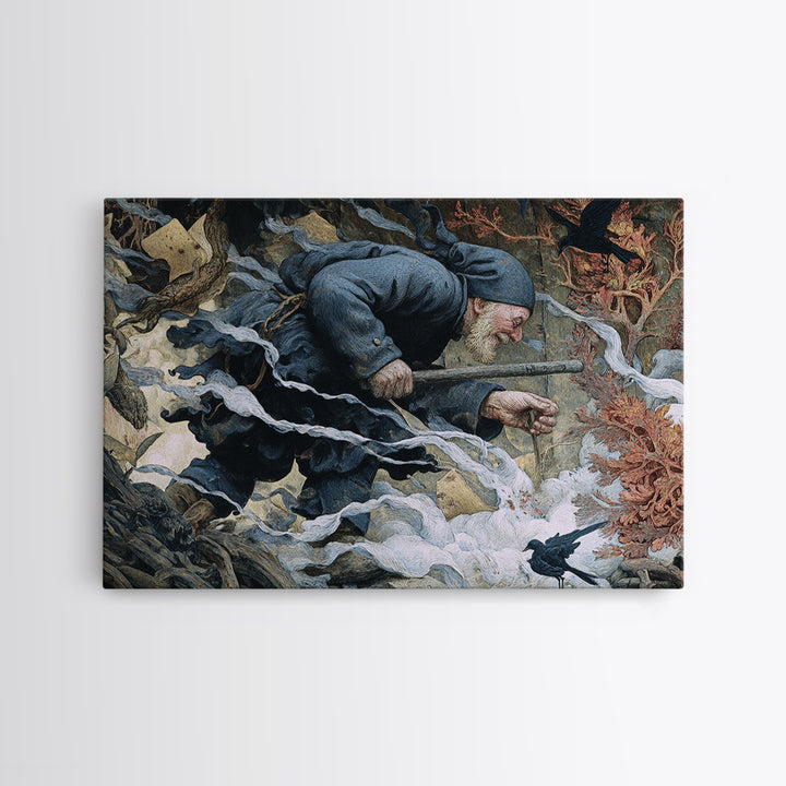 The Lantern Gravedigger, Medieval Grotesque Art, Landscape Wall Art, Gothic Horror Wall Art, Framed Canvas Print, Halloween Wall Art