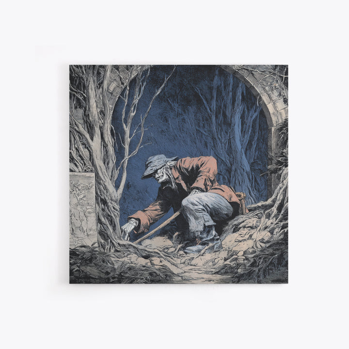 The Lantern Gravedigger, Danse Macabre Art, Square Wall Art, Gothic Horror Wall Art, Canvas Print, Halloween Wall Art