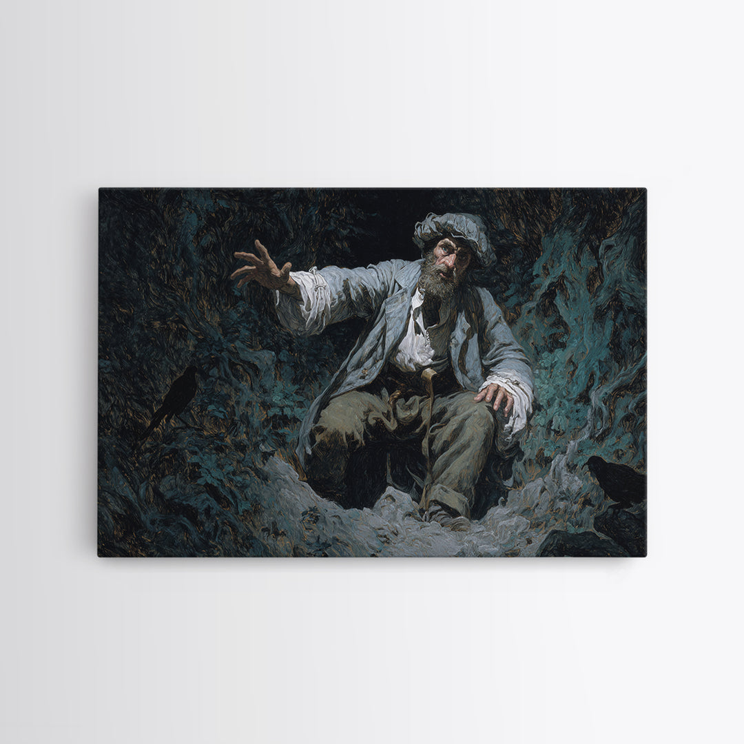 The Lantern Gravedigger, Baroque Witchcraft Art, Landscape Wall Art, Dark Halloween Decor, Canvas Print, Halloween Wall Art