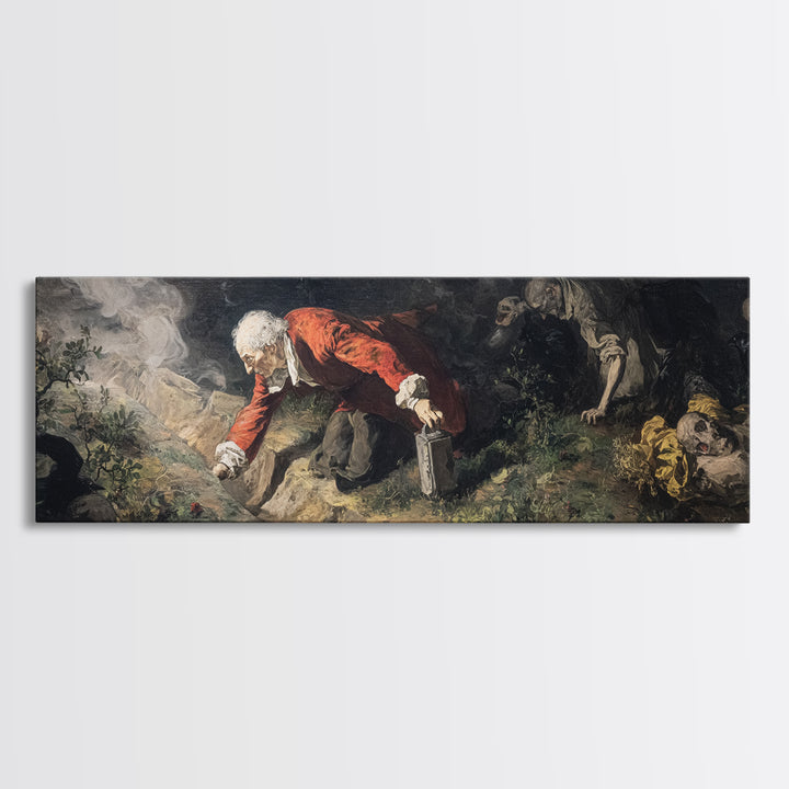 The Lantern Gravedigger, Gothic Nightmare Art, Extra Wide Wall Art, Dark Fantasy Wall Art, Canvas Print, Halloween Wall Art