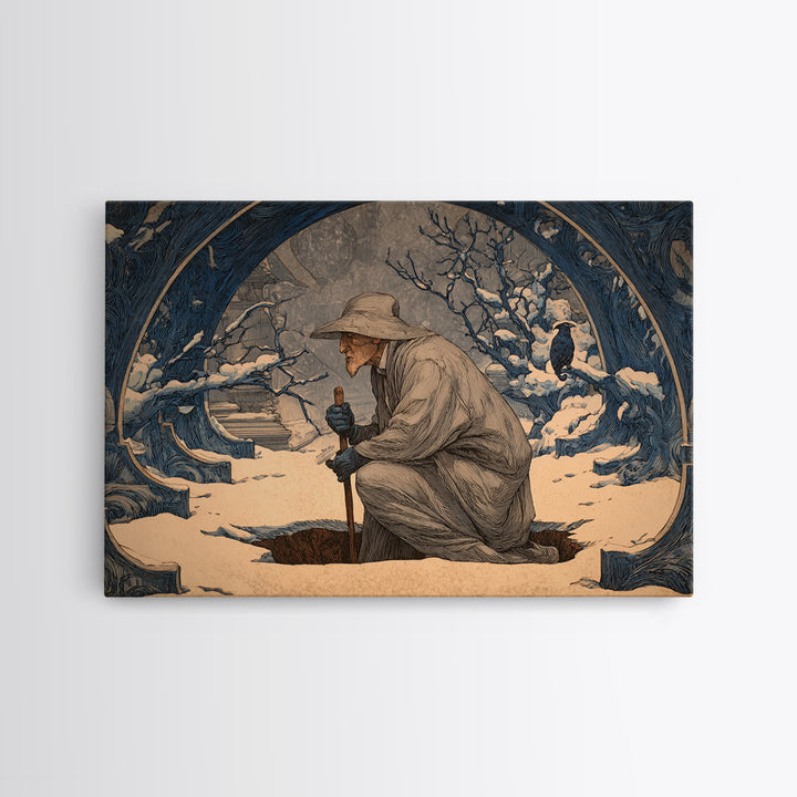 The Lantern Gravedigger, Symbolist Death Art, Landscape Wall Art, Dark Fantasy Wall Art, Canvas Print, Halloween Wall Art