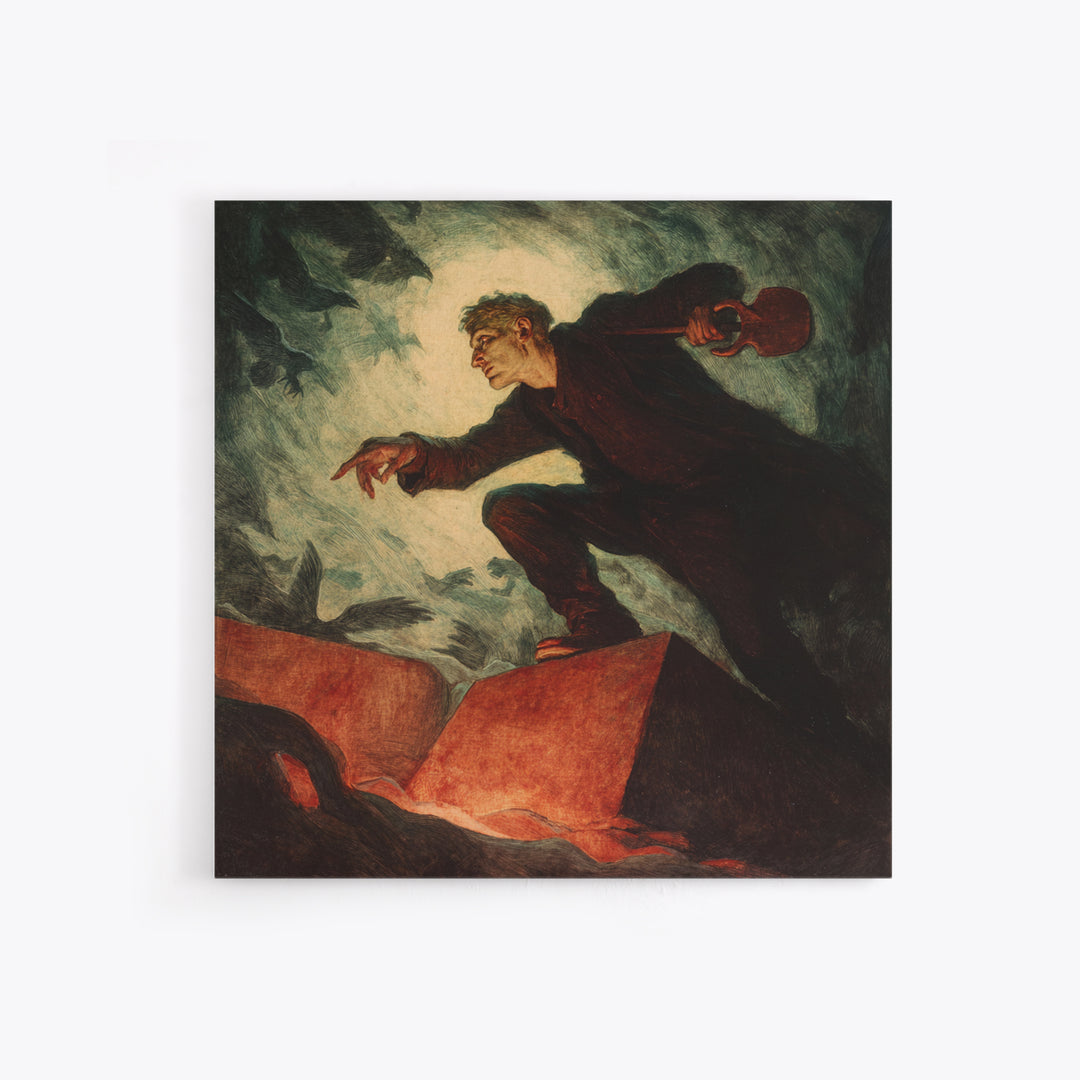 The Lantern Gravedigger, Dark Symbolist Art, Square Wall Art, Dark Halloween Decor, Canvas Print, Halloween Wall Art