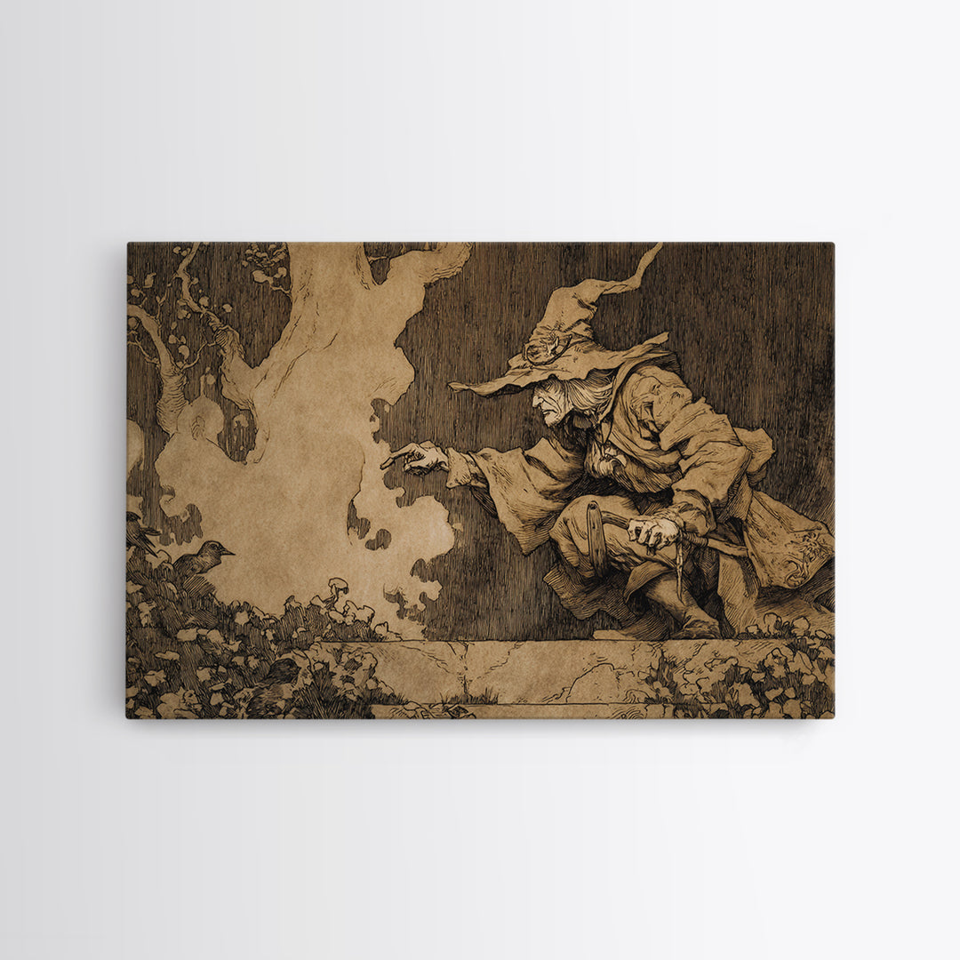 The Lantern Gravedigger, Gothic Storybook Art, Landscape Wall Art, Gothic Horror Wall Art, Canvas Print, Halloween Wall Art