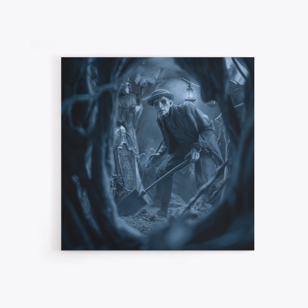 The Lantern Gravedigger, Biomechanical Horror Art, Square Wall Art, Macabre Wall Art, Canvas Print, Halloween Wall Art, Gothic Home Decor