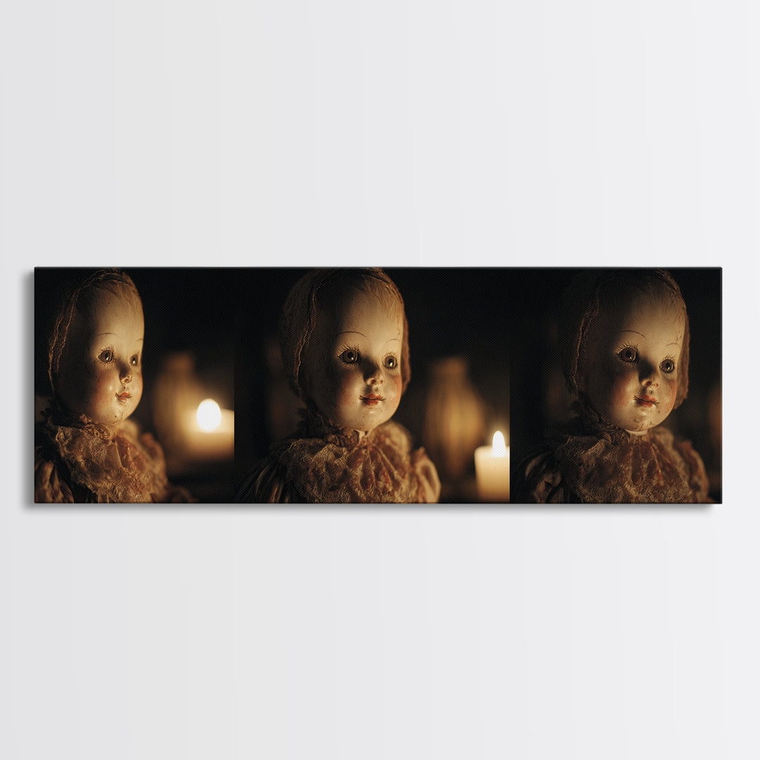 The Haunted Porcelain Doll, Dark Renaissance Art, Extra Wide Wall Art, Macabre Wall Art, Framed Canvas Print, Halloween Wall Art