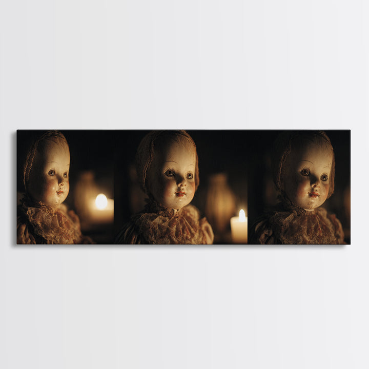 The Haunted Porcelain Doll, Dark Renaissance Art, Extra Wide Wall Art, Macabre Wall Art, Framed Canvas Print, Halloween Wall Art