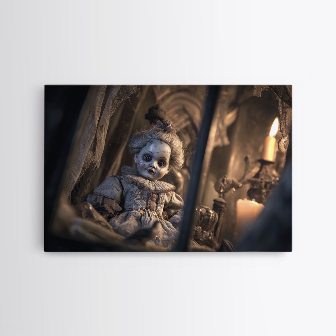 The Haunted Porcelain Doll, Renaissance Engraving Art, Landscape Wall Art, Gothic Horror Wall Art, Canvas Print, Halloween Wall Art