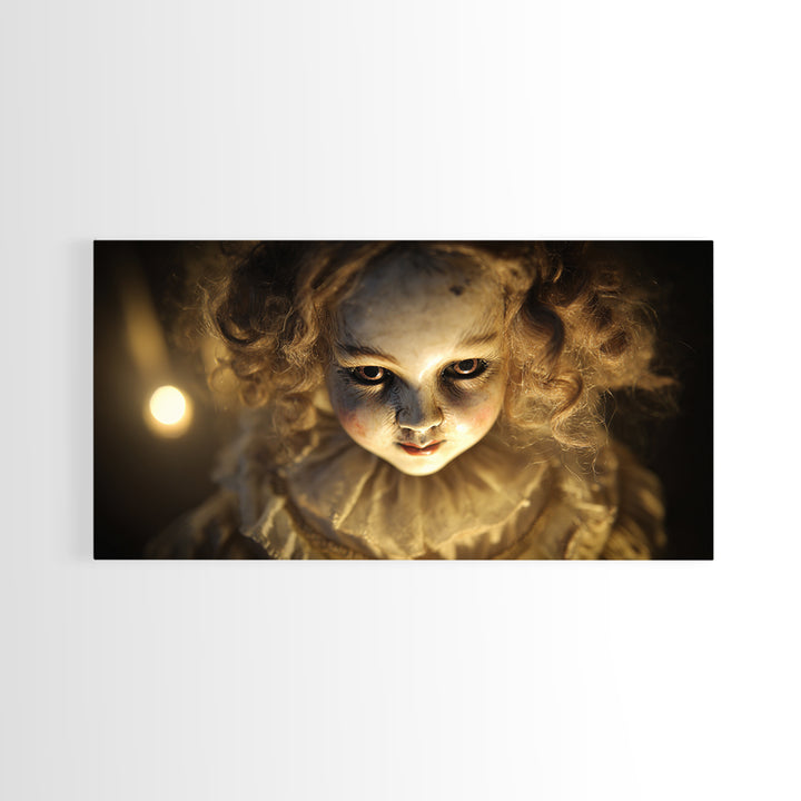 The Haunted Porcelain Doll, Visionary Gothic Art, Wide Panoramic Art, Dark Halloween Decor, Canvas Print, Halloween Wall Art
