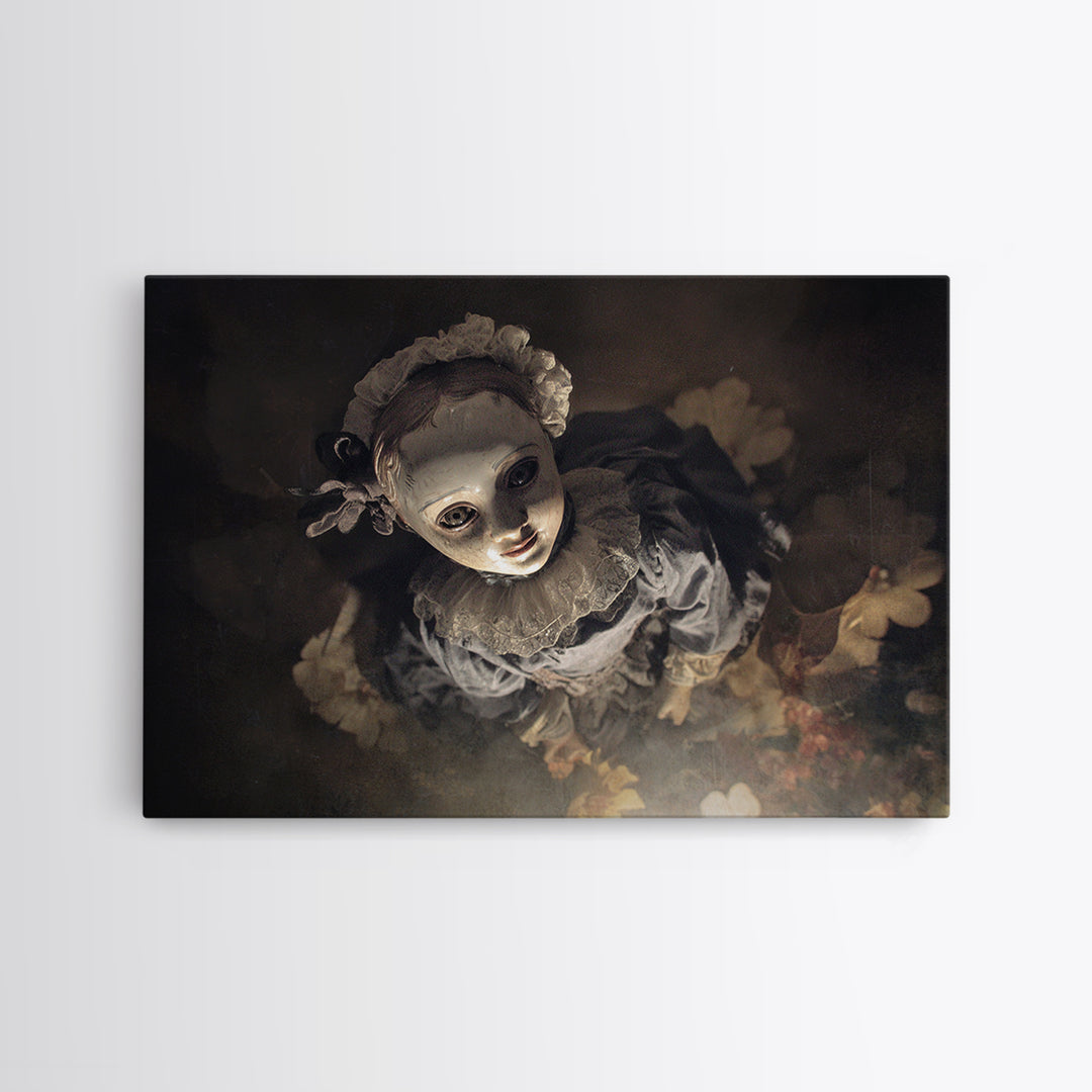 The Haunted Porcelain Doll, Symbolist Dream Art, Landscape Wall Art, Macabre Wall Art, Framed Canvas Print, Halloween Wall Art