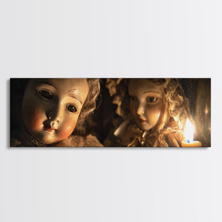 The Haunted Porcelain Doll, Ornate Symbolist Art, Extra Wide Wall Art, Gothic Horror Wall Art, Framed Canvas Print