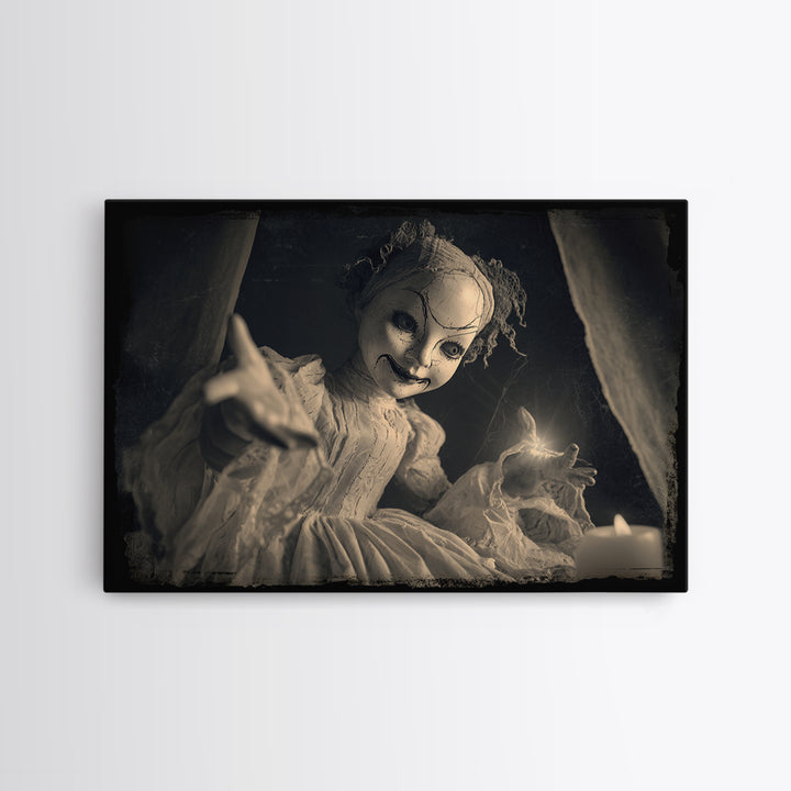 The Haunted Porcelain Doll, Decadent Line Art, Landscape Wall Art, Dark Fantasy Wall Art, Framed Canvas Print