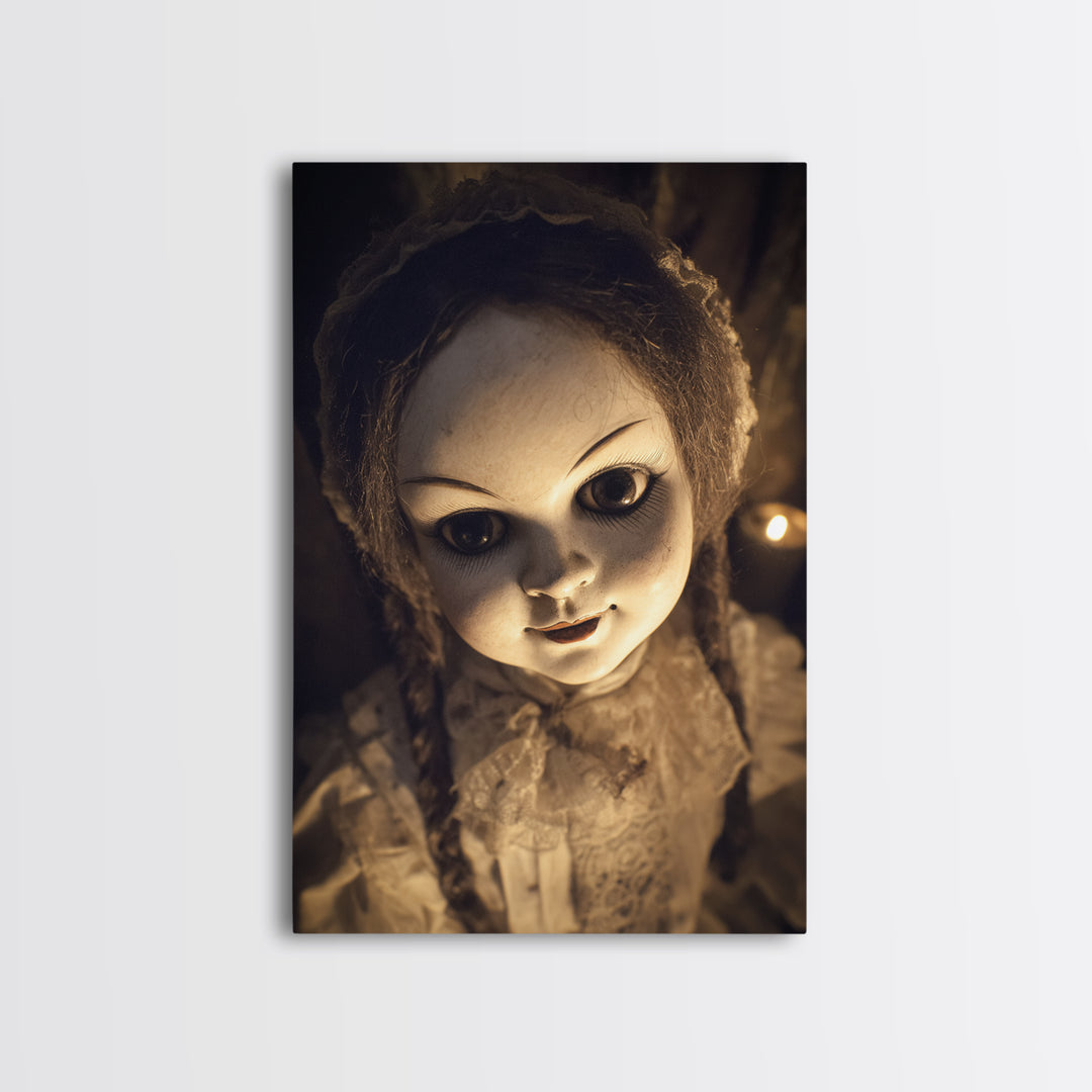 The Haunted Porcelain Doll, Victorian Macabre Art, Vertical Wall Art, Dark Halloween Decor, Canvas Print, Halloween Wall Art