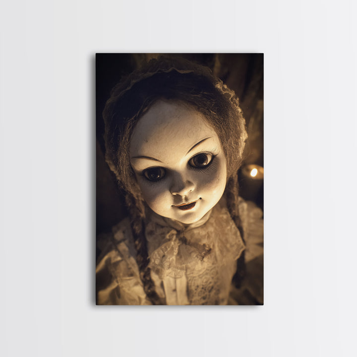 The Haunted Porcelain Doll, Victorian Macabre Art, Vertical Wall Art, Dark Halloween Decor, Canvas Print, Halloween Wall Art