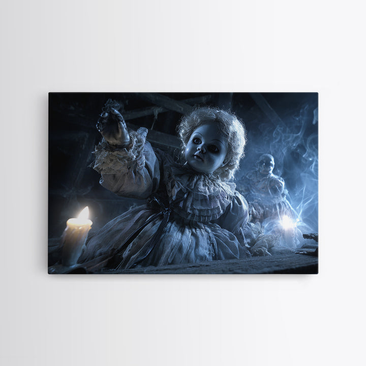 The Haunted Porcelain Doll, Biomechanical Horror Art, Landscape Wall Art, Macabre Wall Art, Canvas Print, Halloween Wall Art