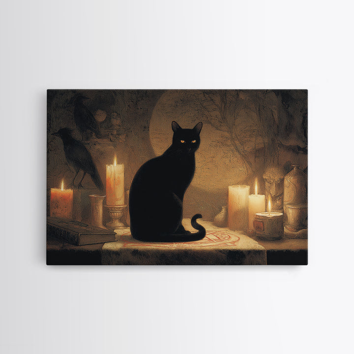 The Black Cat Familiar, Symbolist Gothic Landscape, Landscape Wall Art, Dark Fantasy Wall Art, Framed Canvas Print, Halloween Wall Art