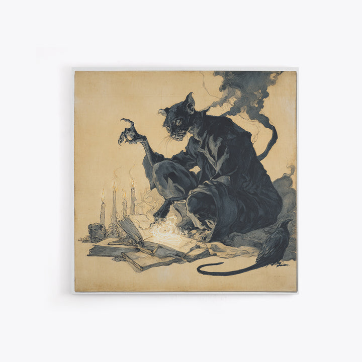 The Black Cat Familiar, Decadent Gothic Art, Square Wall Art, Dark Fantasy Wall Art, Canvas Print, Halloween Wall Art