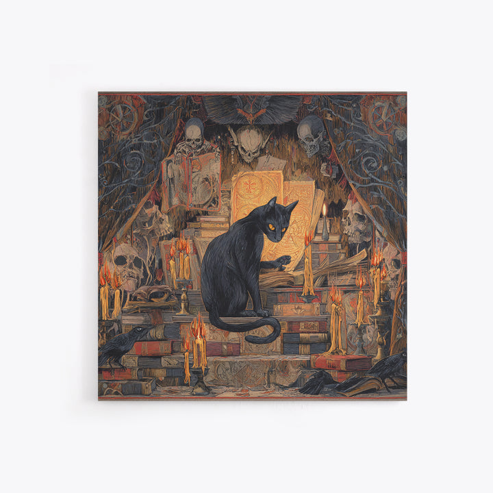 The Black Cat Familiar, Grotesque Carnival Art, Square Wall Art, Gothic Horror Wall Art, Framed Canvas Print, Halloween Wall Art
