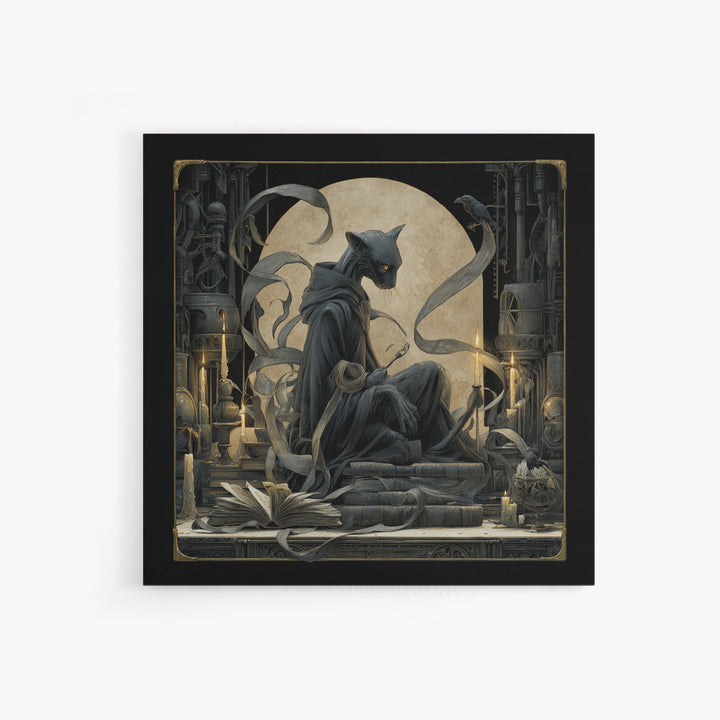 The Black Cat Familiar, Biomechanical Horror Art, Square Wall Art, Gothic Horror Wall Art, Canvas Print, Halloween Wall Art