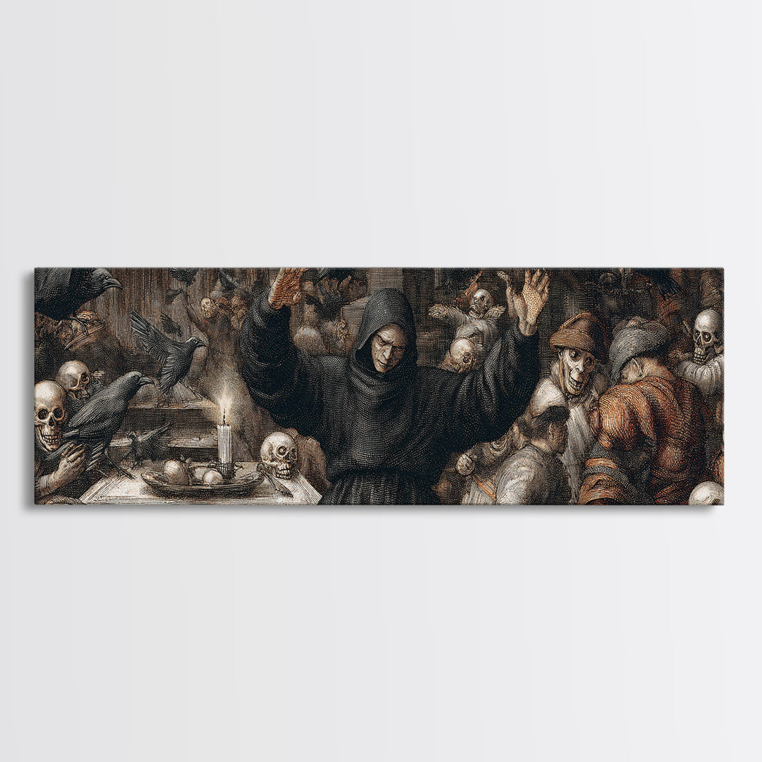 The Raven Keeper, Danse Macabre Art, Extra Wide Wall Art, Macabre Wall Art, Framed Canvas Print, Halloween Wall Art