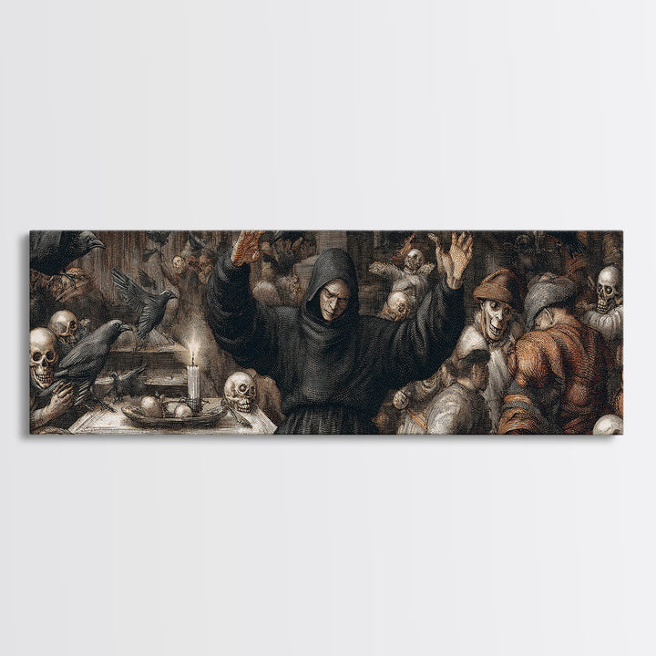 The Raven Keeper, Danse Macabre Art, Extra Wide Wall Art, Macabre Wall Art, Framed Canvas Print, Halloween Wall Art
