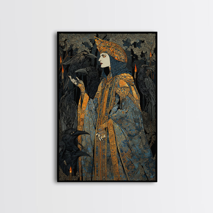 The Raven Keeper, Stained Glass Gothic Art, Vertical Wall Art, Dark Halloween Decor, Canvas Print, Halloween Wall Art, Spooky Wall Decor