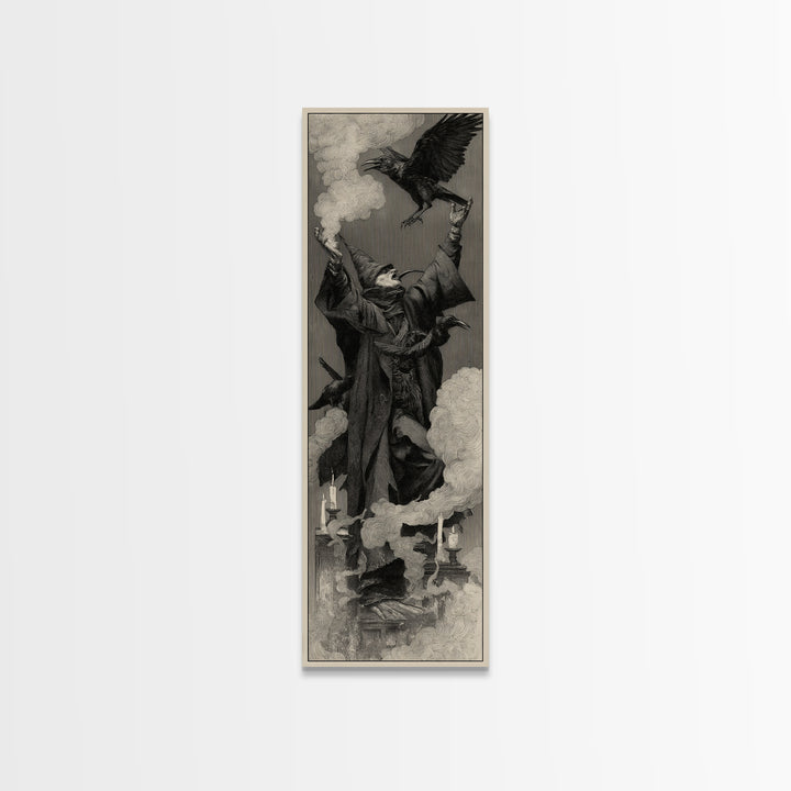 The Raven Keeper, Surreal Apocalyptic Art, Tall Narrow Wall Art, Gothic Horror Wall Art, Framed Canvas Print, Halloween Wall Art