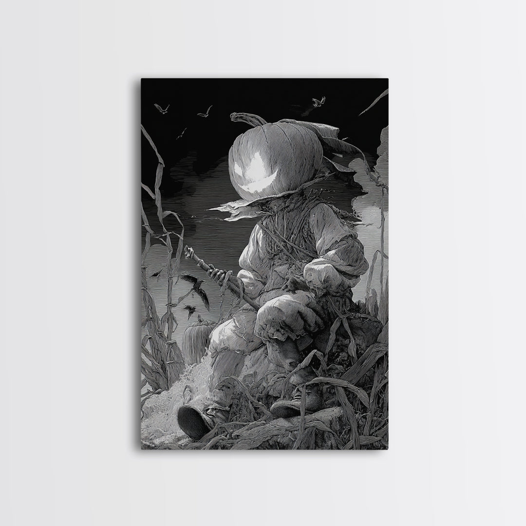 The Pumpkin-Headed Child, Renaissance Engraving Art, Vertical Wall Art, Dark Fantasy Wall Art, Canvas Print, Halloween Wall Art