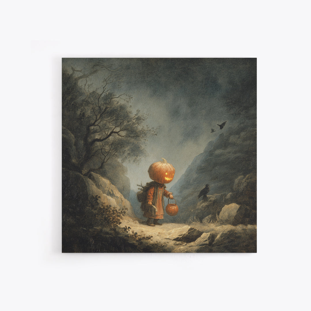 The Pumpkin-Headed Child, Baroque Witchcraft Art, Square Wall Art, Macabre Wall Art, Framed Canvas Print, Halloween Wall Art