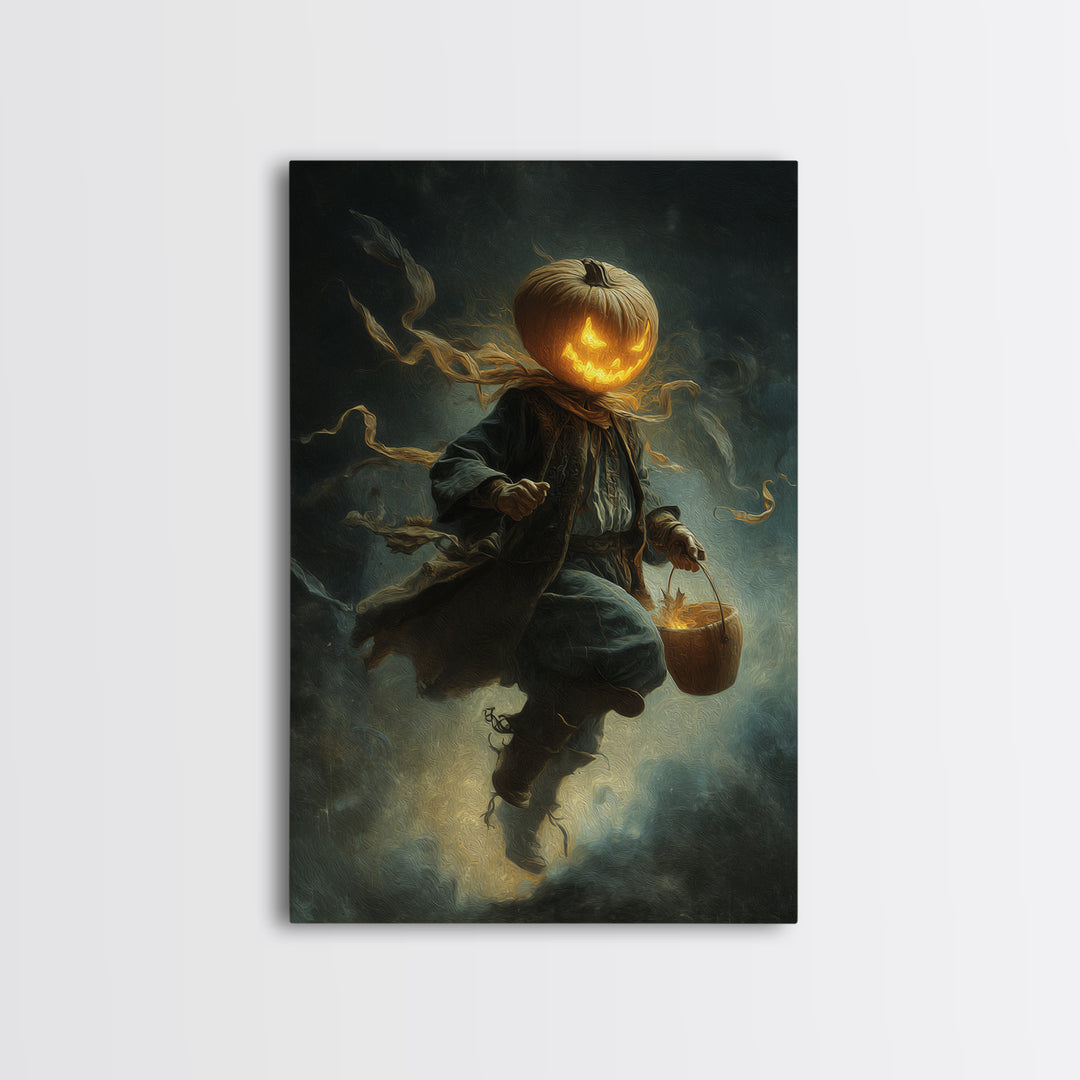 The Pumpkin-Headed Child, Visionary Gothic Art, Vertical Wall Art, Dark Fantasy Wall Art, Framed Canvas Print, Halloween Wall Art