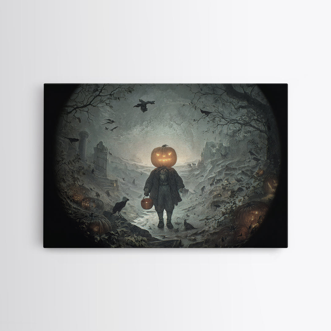 The Pumpkin-Headed Child, Romantic Gothic Landscape, Landscape Wall Art, Gothic Horror Wall Art, Canvas Print, Halloween Wall Art