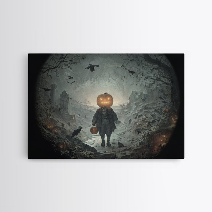The Pumpkin-Headed Child, Romantic Gothic Landscape, Landscape Wall Art, Gothic Horror Wall Art, Canvas Print, Halloween Wall Art