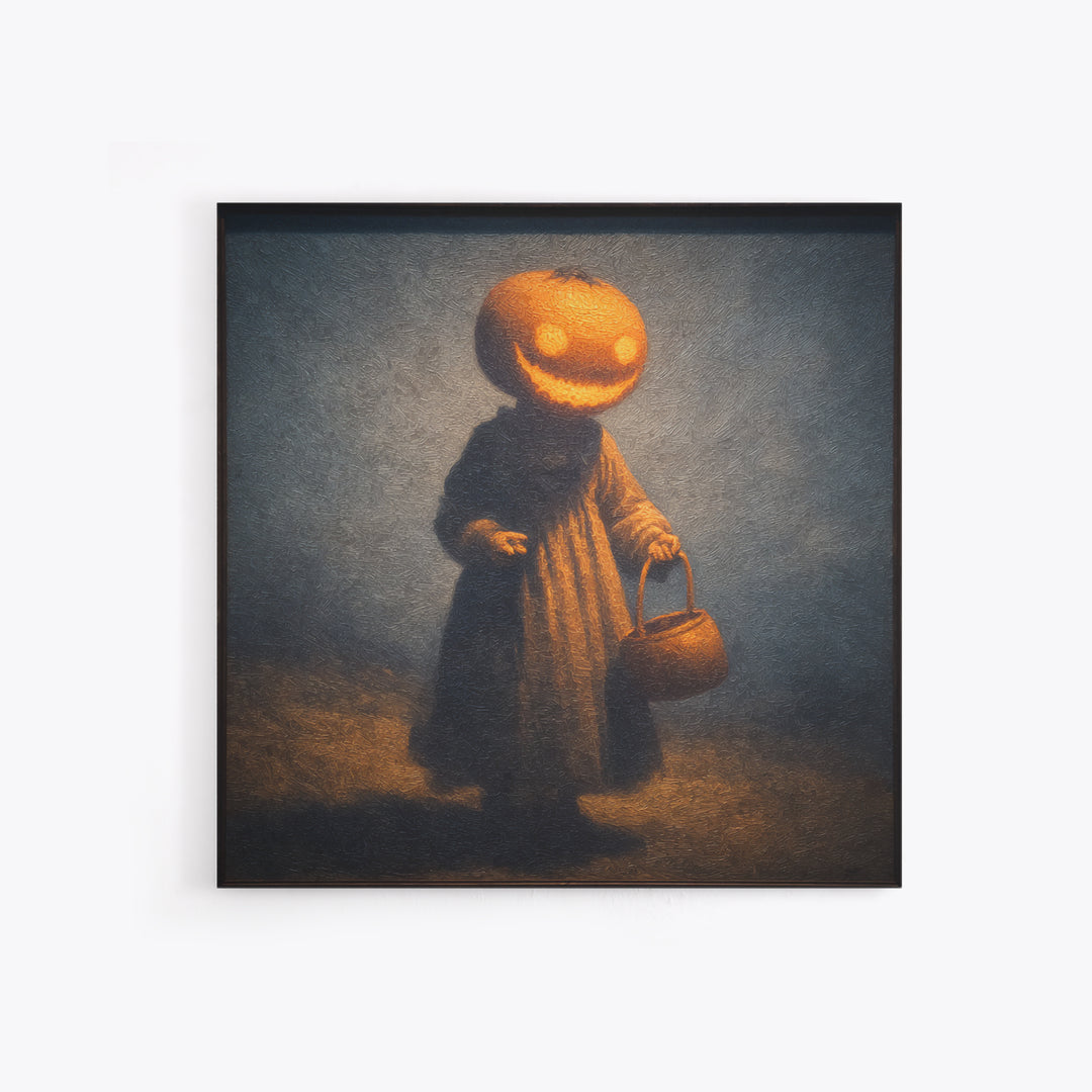 The Pumpkin-Headed Child, Dark Symbolist Art, Square Wall Art, Gothic Horror Wall Art, Canvas Print, Halloween Wall Art