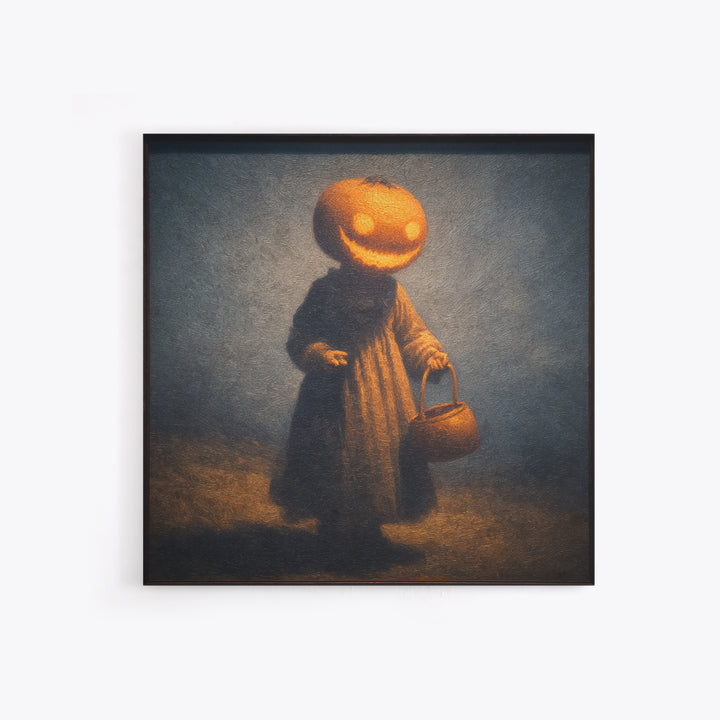 The Pumpkin-Headed Child, Dark Symbolist Art, Square Wall Art, Gothic Horror Wall Art, Canvas Print, Halloween Wall Art