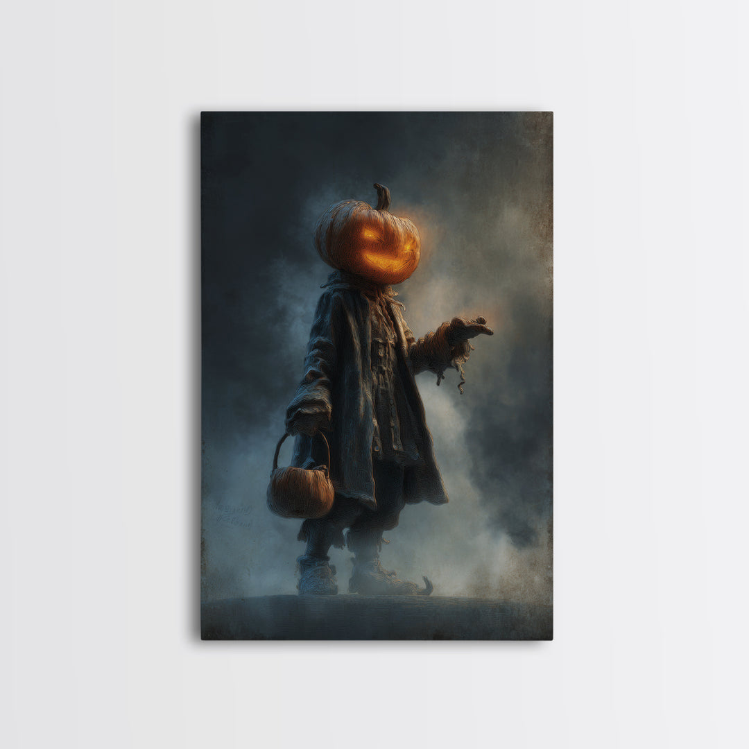 The Pumpkin-Headed Child, Expressionist Nightmare Art, Vertical Wall Art, Gothic Horror Wall Art, Canvas Print, Halloween Wall Art