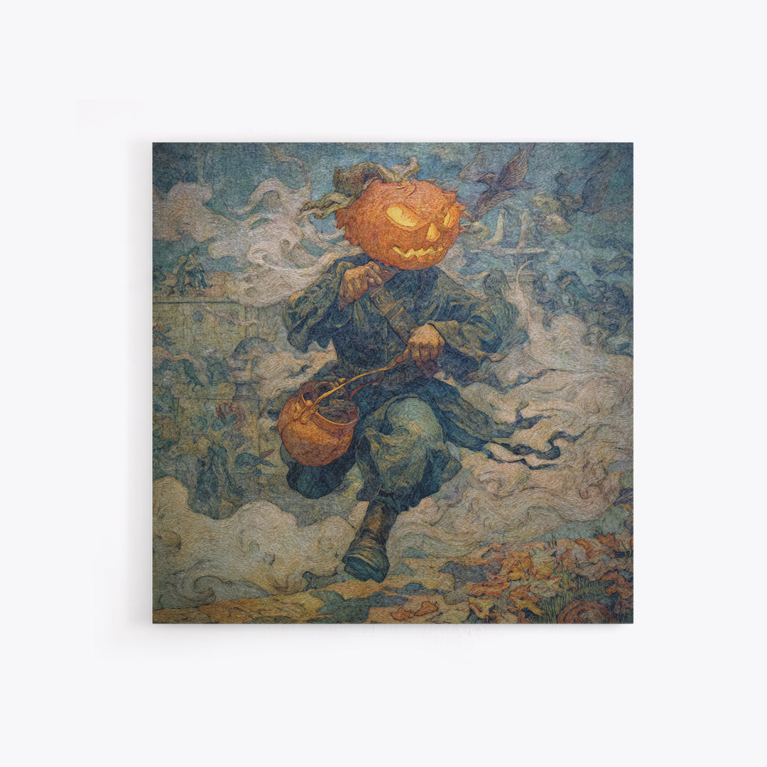The Pumpkin-Headed Child, Grotesque Carnival Art, Square Wall Art, Macabre Wall Art, Canvas Print, Halloween Wall Art, Horror Wall Art