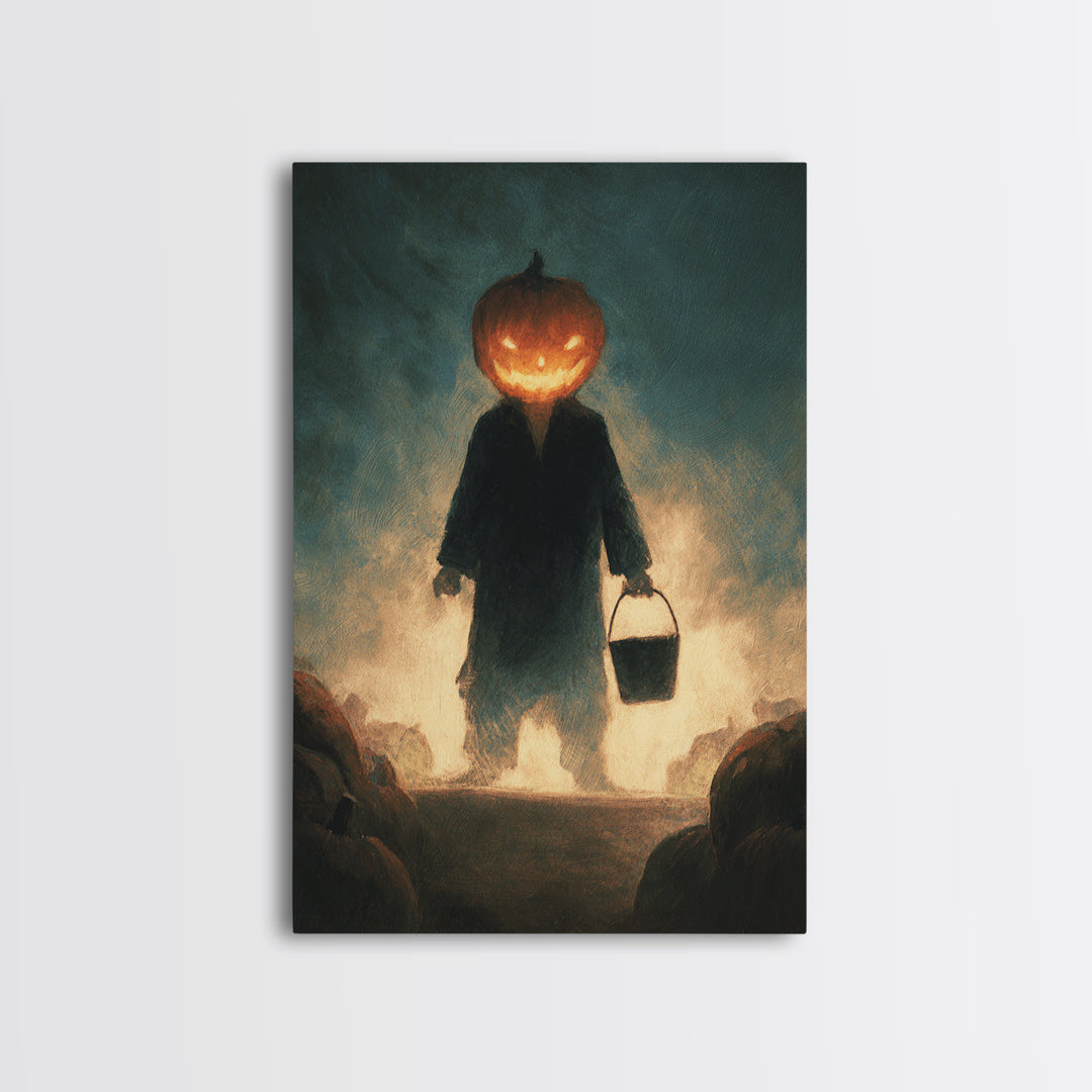 The Pumpkin-Headed Child, Expressionist Gothic Art, Vertical Wall Art, Dark Halloween Decor, Canvas Print, Halloween Wall Art