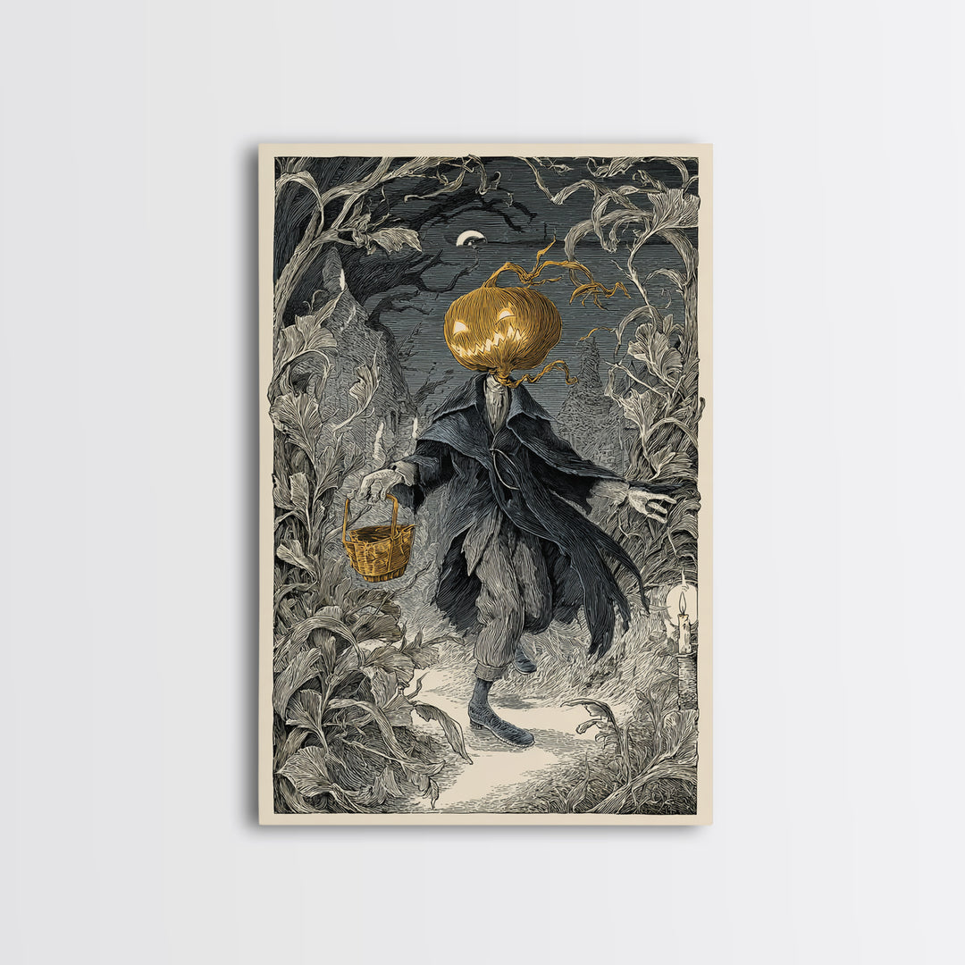 The Pumpkin-Headed Child, Victorian Macabre Art, Vertical Wall Art, Dark Fantasy Wall Art, Canvas Print, Halloween Wall Art