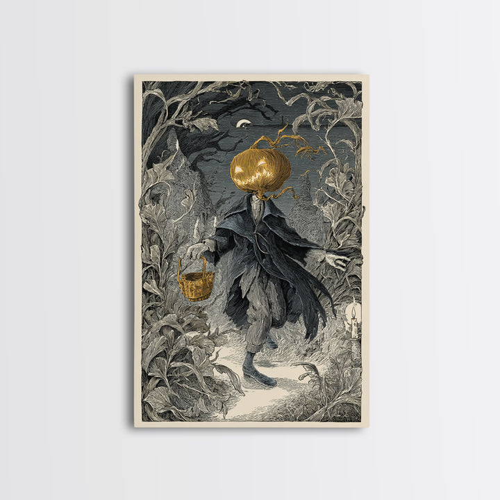 The Pumpkin-Headed Child, Victorian Macabre Art, Vertical Wall Art, Dark Fantasy Wall Art, Canvas Print, Halloween Wall Art